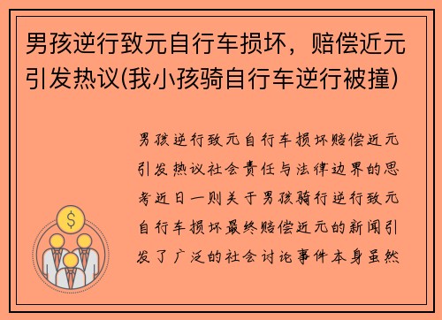 男孩逆行致元自行车损坏，赔偿近元引发热议(我小孩骑自行车逆行被撞)
