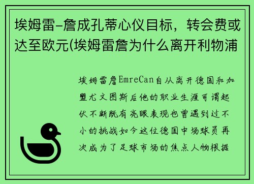 埃姆雷-詹成孔蒂心仪目标，转会费或达至欧元(埃姆雷詹为什么离开利物浦)