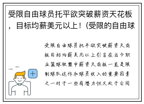 受限自由球员托平欲突破薪资天花板，目标均薪美元以上！(受限的自由球员)